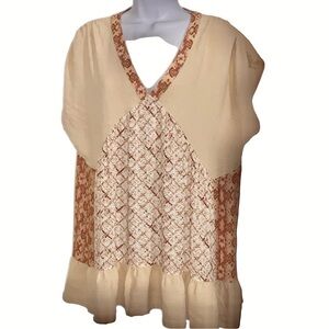 Meek Boho Babydoll Tunic In Neutral Toned mixed patterns NEW!